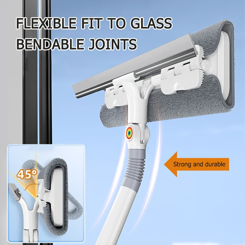 2-in-1 Glass Cleaning Tool 53-Inch Long Handle Squeegee and Brush