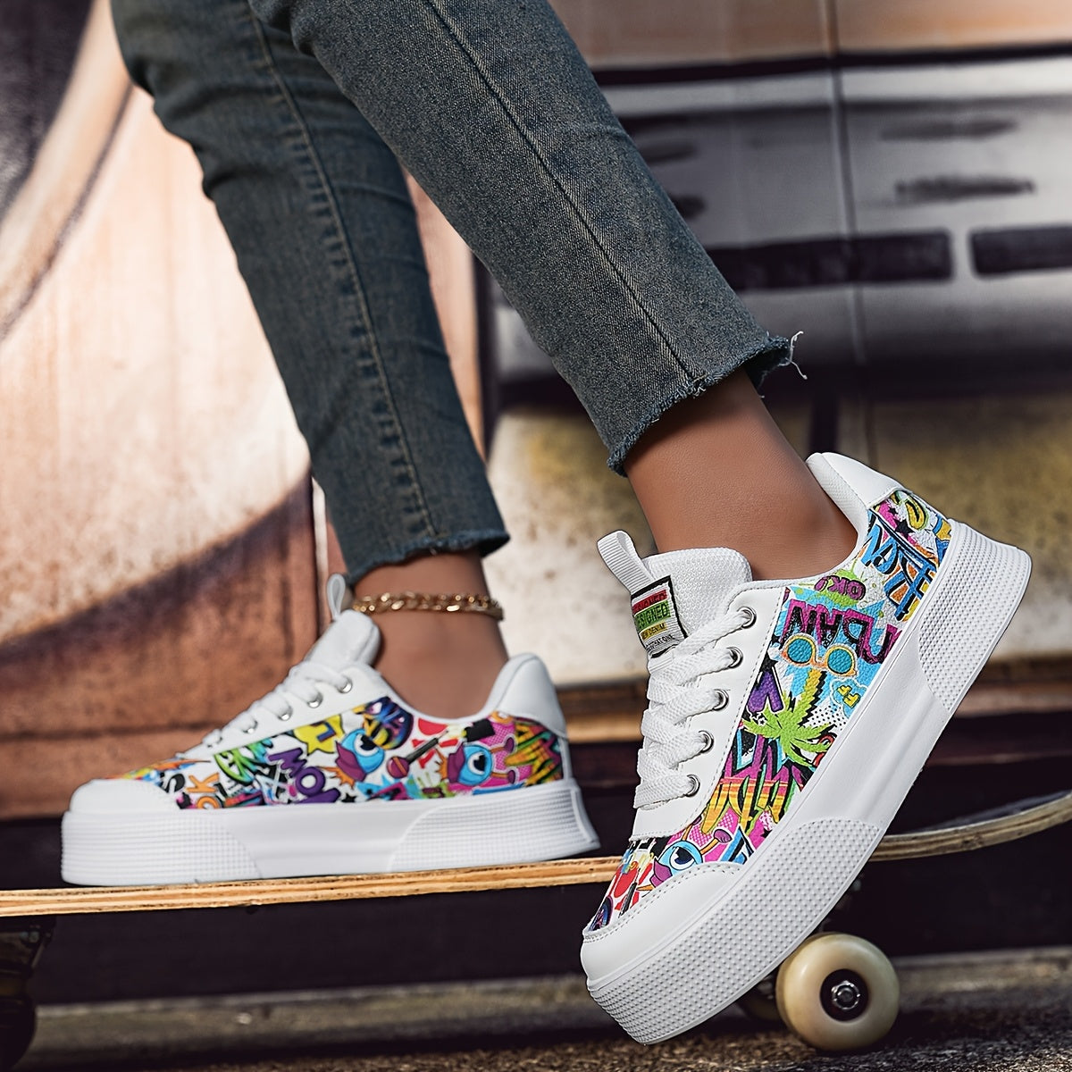 Unisex Casual Sneakers with Vibrant Cartoon Print Soft EVA Sole