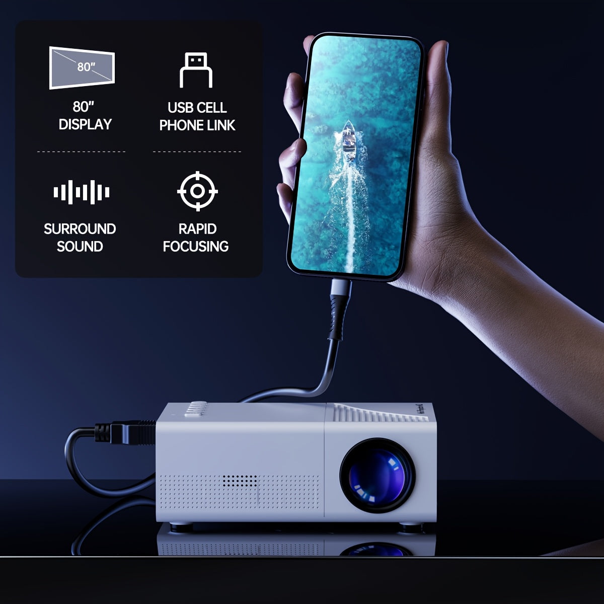 Portable LED Projector for Home Theater and Presentations with USB SD Support