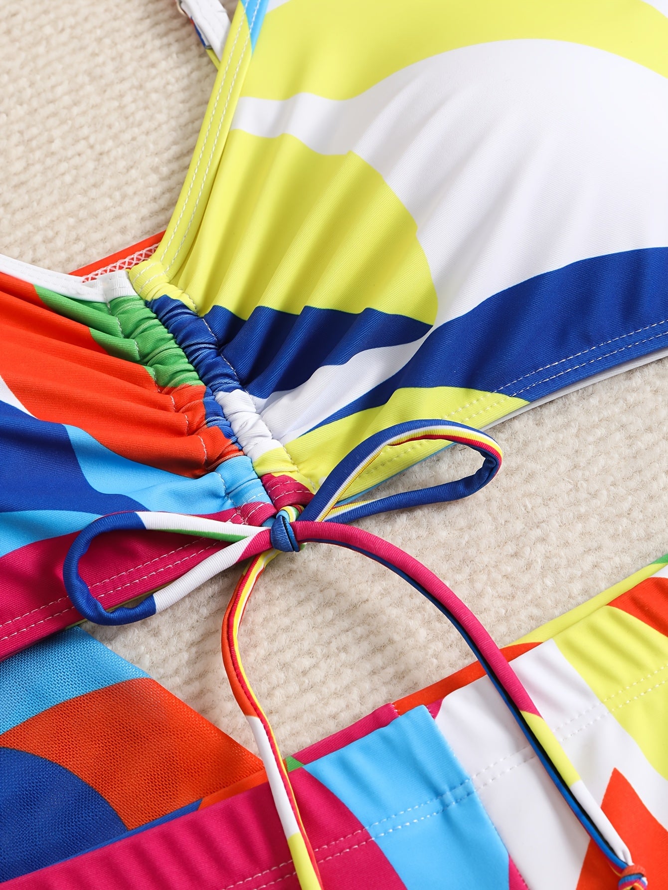 Geometric Color Block Print Bikini Set for Women with Removable Padding