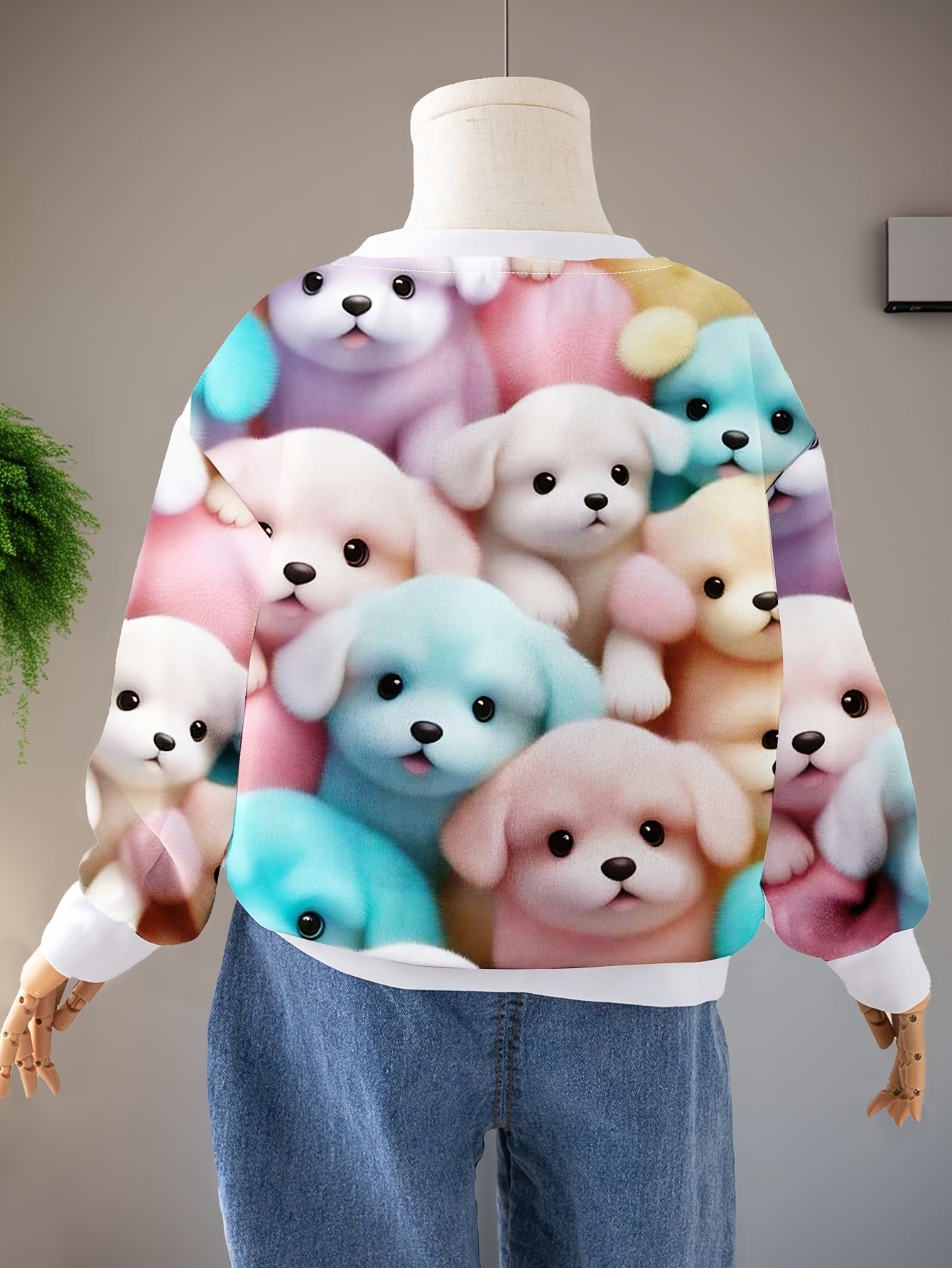 Girls' Long Sleeve Crew Neck T-Shirt with Puppy Print Animal Pattern for Girls 12 and Under