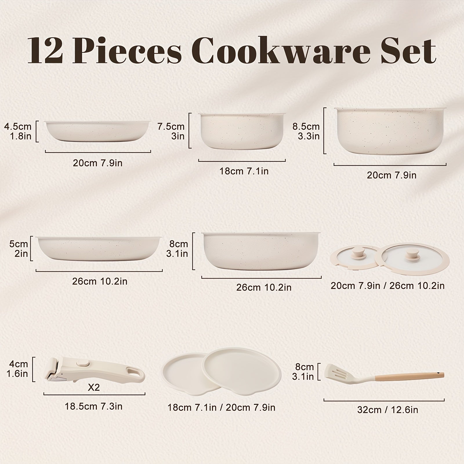 Aluminum Induction Cookware Set Non-Stick Detachable Handle 3 Pots 3 Pans Dishwasher Safe