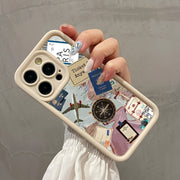 White Airplane Compass Map Pattern TPU Phone Case for iPhone 11 to 15 and SE