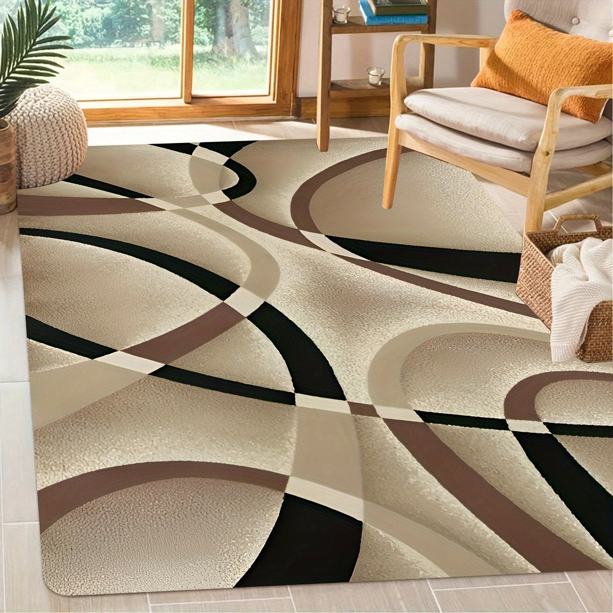 Alfombra de área bohemia a rayas, lavable, para interiores, decoración, alfombra multiusos