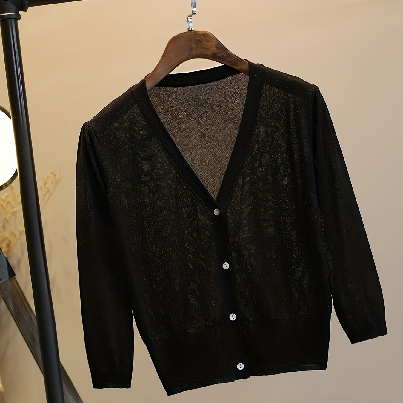 Plus Size Women's Light Blue Silk-Feel V-Neck Short Sleeve Cardigan