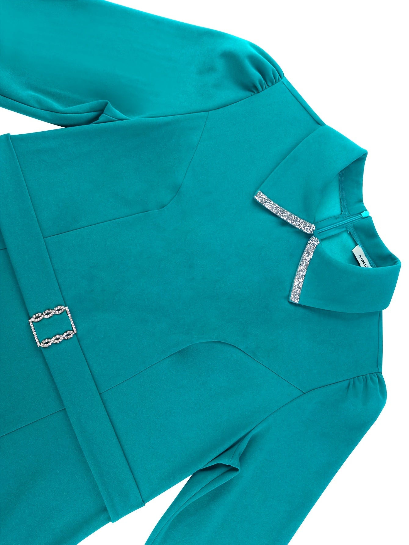 Ladies Midi Bodycon Dress Long Sleeve Solid Color Slim Fit Polyester