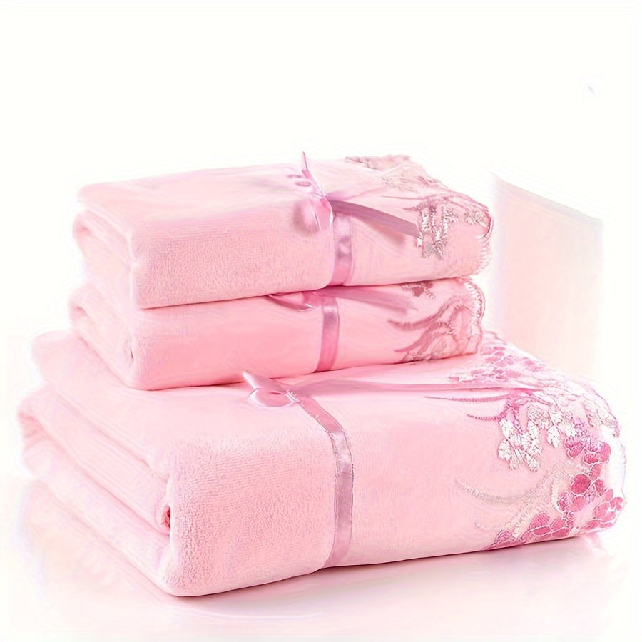 Microfiber Towel Set with Lace Trim Soft Absorbent Durable Bathroom