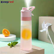 Frosted Plastic Water Bottle with Spray Mist, Straw, Leakproof Design