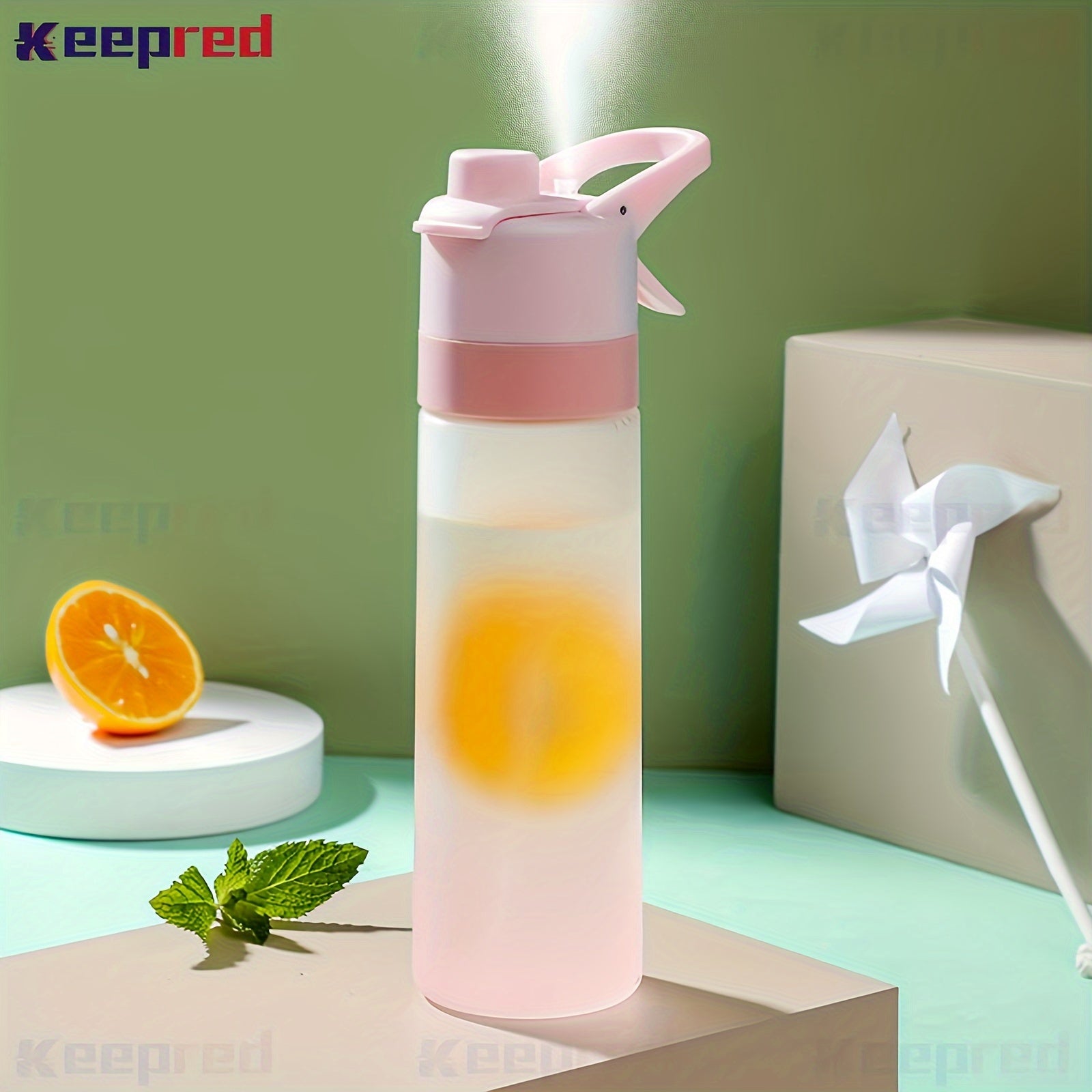Frosted Plastic Water Bottle with Spray Mist, Straw, Leakproof Design