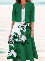 Women's Floral Print Dress Set with Cardigan and Sleeveless Cami for Spring Summer
