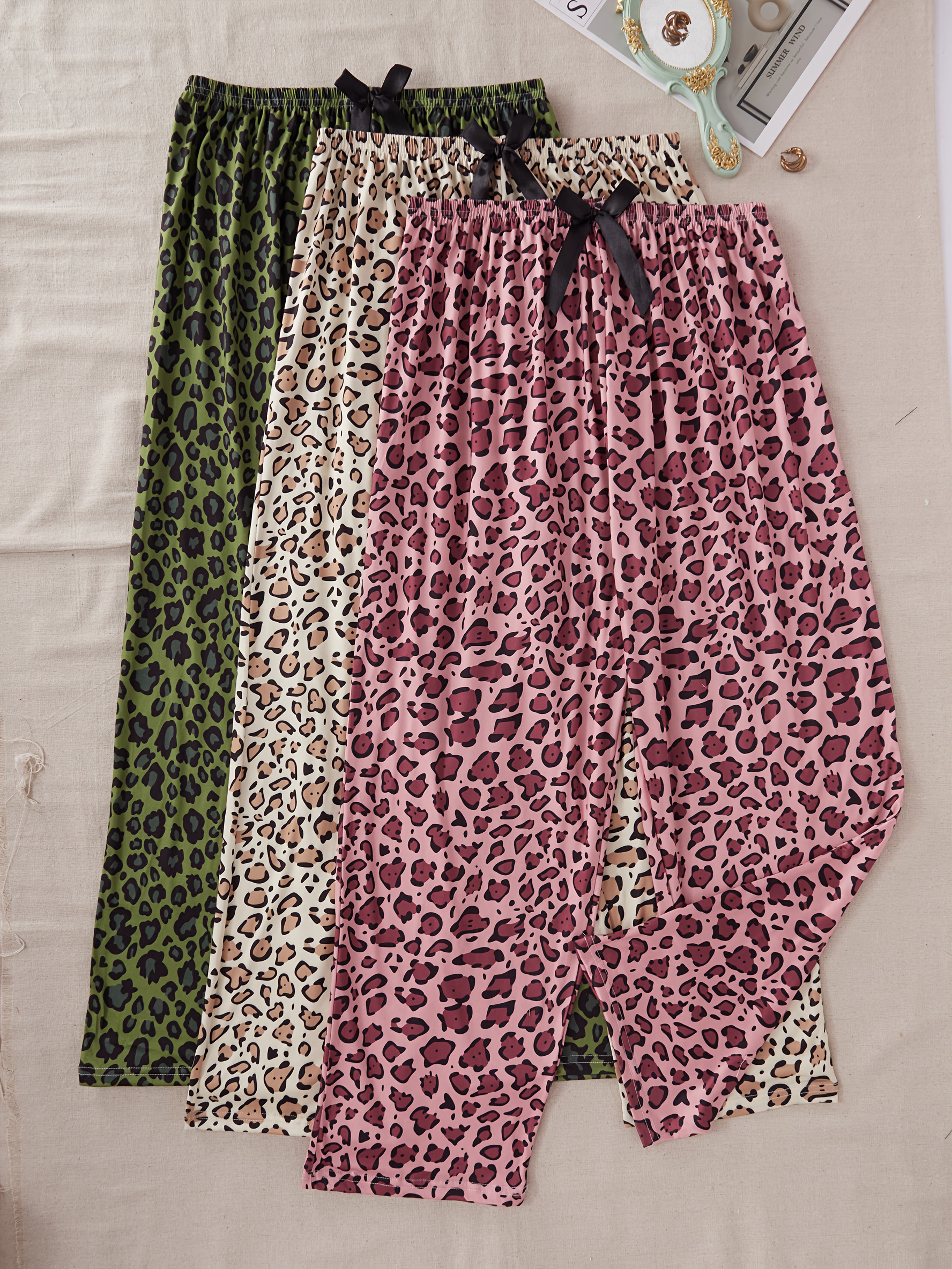 Women's Leopard Print Lounge Pants 3-Pack Knit Stretch All-Season