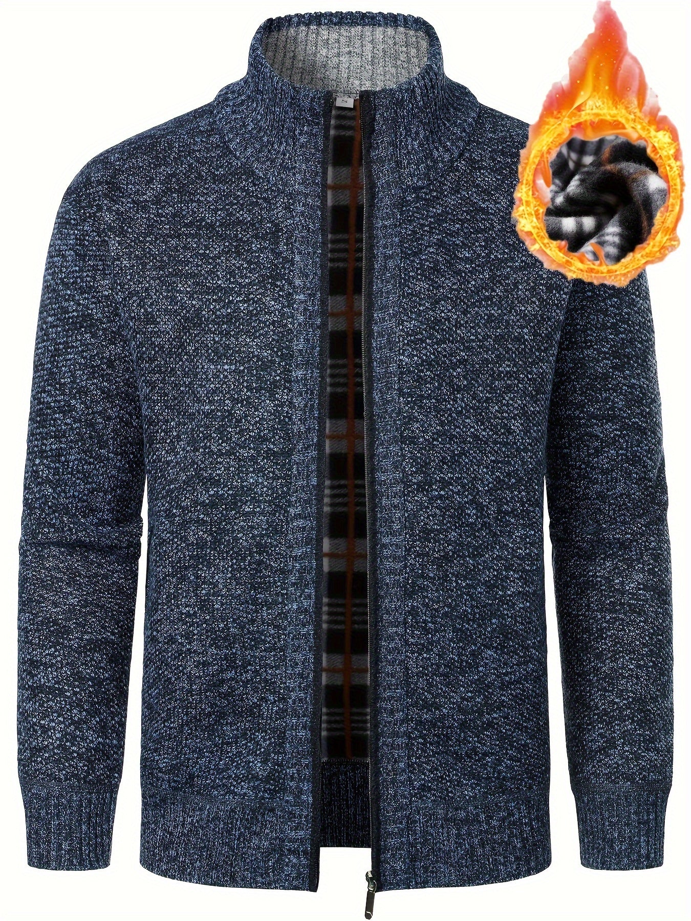 Men's Casual Knit Sweater with Stand Collar Zip-Up Cardigan Solid Color Fall Winter Polyester