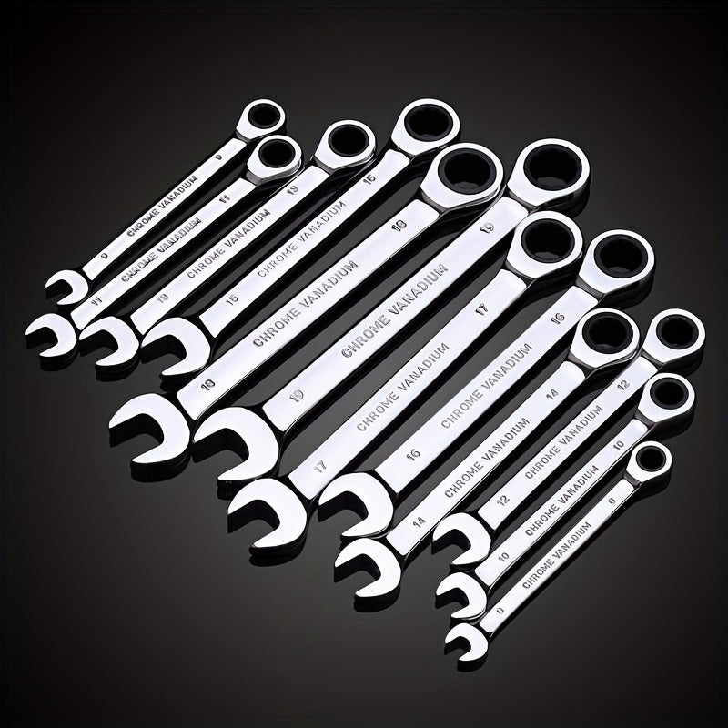 8/9/12 Piece Chrome Vanadium Steel Wrench Set with Red and Black Bag Open-End and Hexagon Wrenches