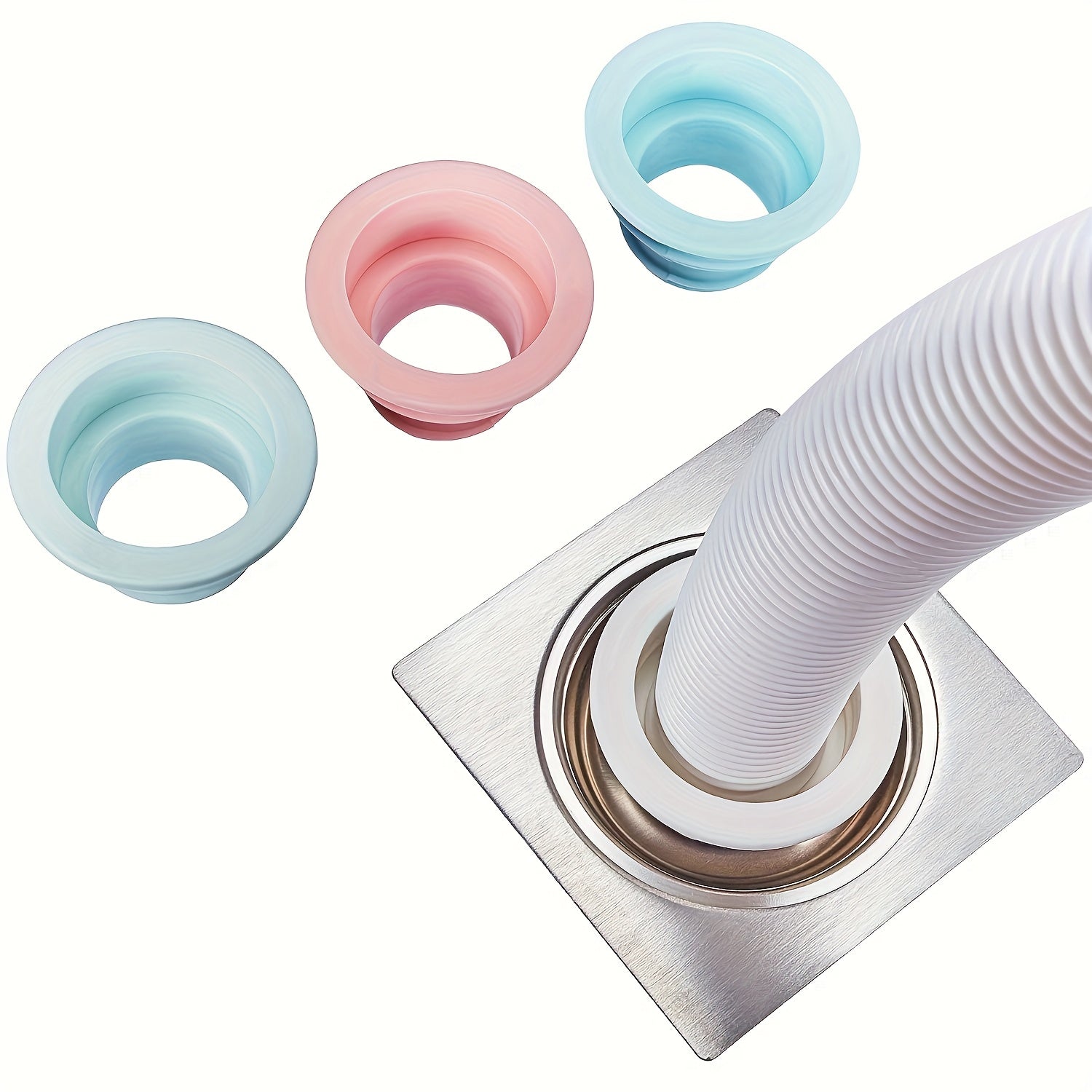 2pcs Silicone Drain Hose Seals Odor-Blocking Flexible Sewer Plug Rings for Washing Machines and Kitchen