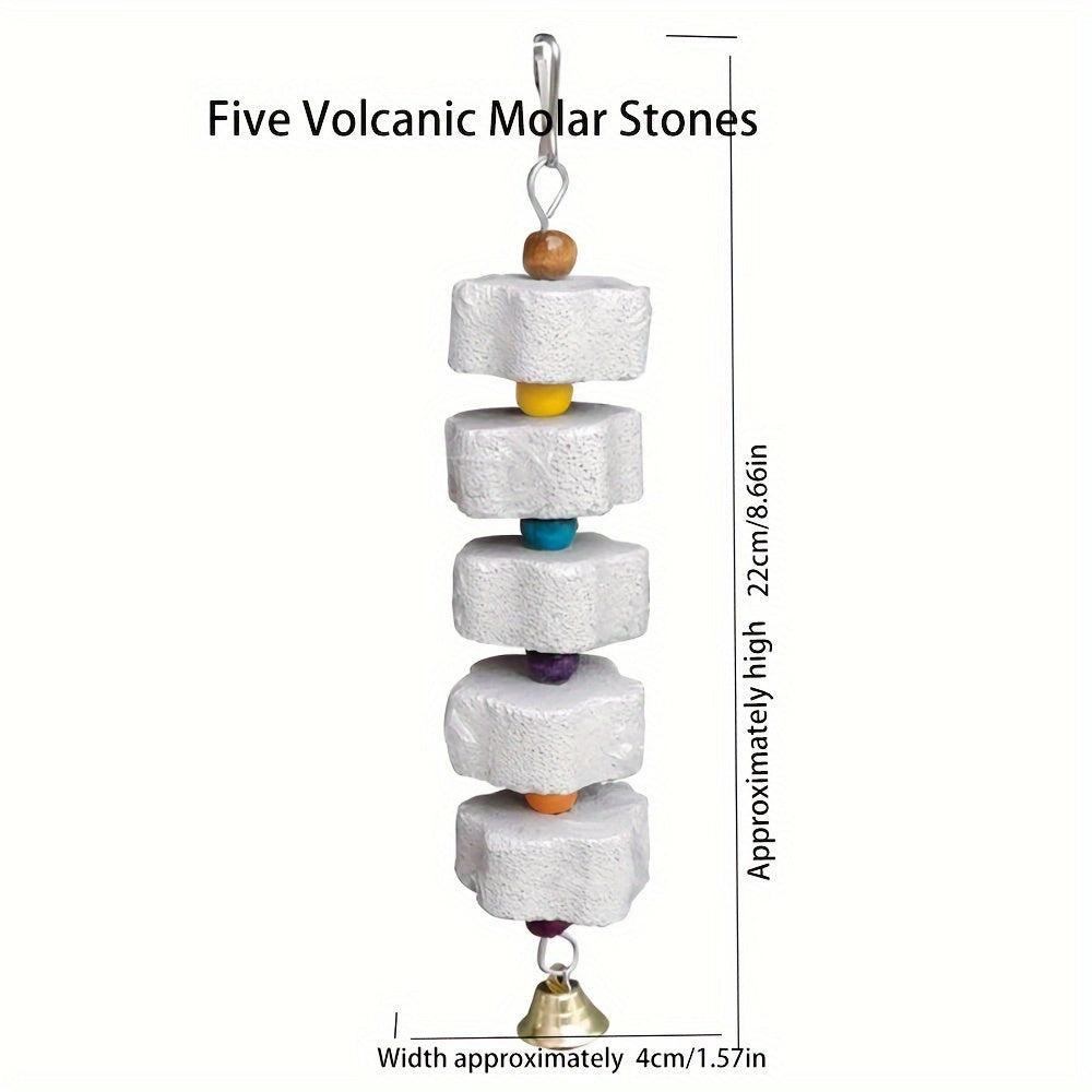 Parrot Tooth Grinding Toy with Bell and Flower-Shaped Mineral Stone in Cage