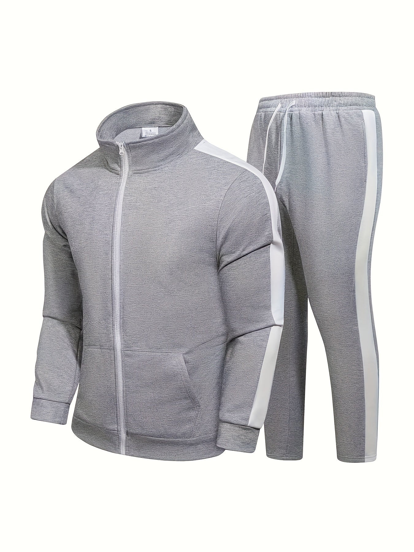 Men's Casual Color Block Sports Set Full Zip Jacket and Drawstring Pants Polyester Breathable