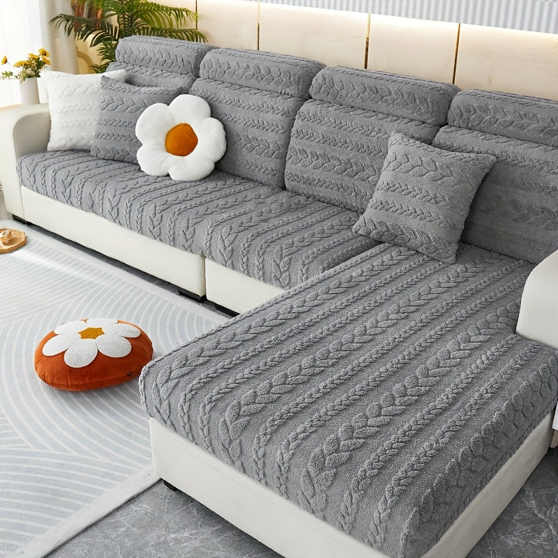 Wheat Sheaf Pattern Plush Sofa Cover Elastic Fit for 1-4 Seater Non-Slip Machine Washable