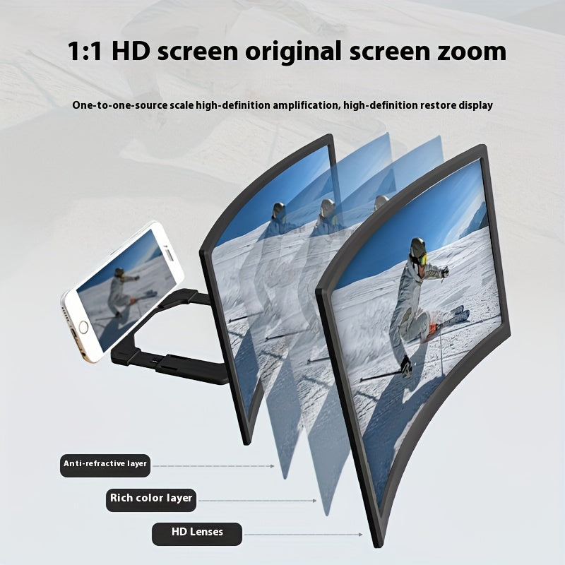 Curved Screen Phone Holder with Adjustable Viewing Angle and HD Screen Magnifier