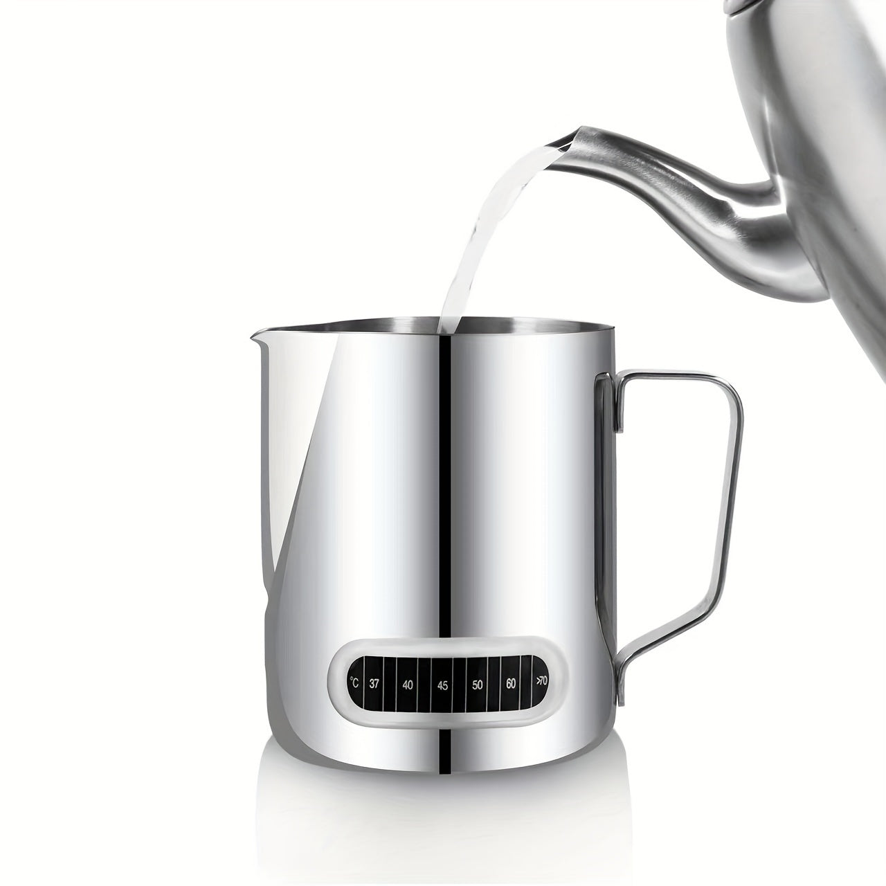 Stainless Steel Milk Frothing Pitcher with Temperature Display and Pour Spout for Latte Art