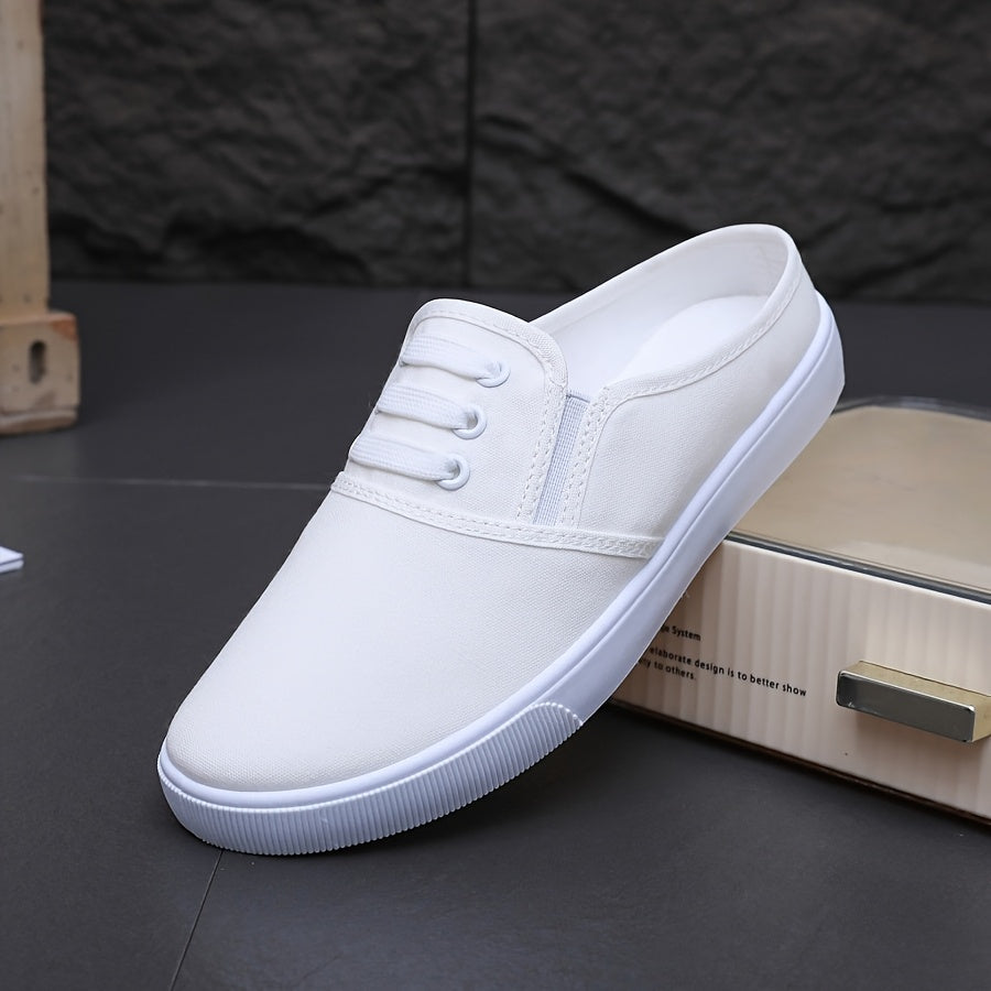 Women's Slip-On Sneakers Breathable Black Fabric Low-Top Shoes with White Sole