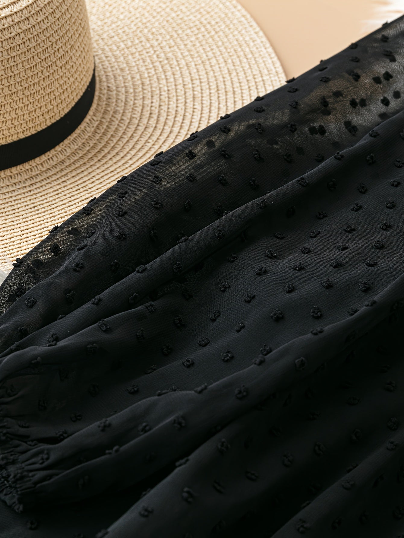 Plus Size Solid Swiss Dot Cinched Waist Dress for Spring Fall Long Sleeve Crew Neck