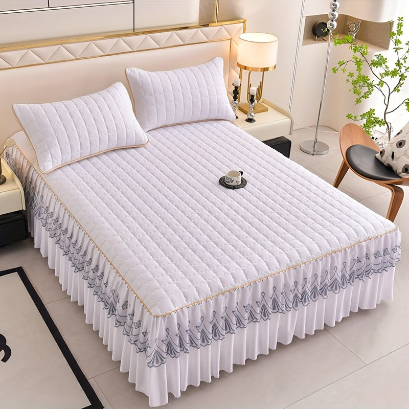 Luxury Bedding Set with Quilted Edge Bed Skirt Pillowcases Mattress Protector and Duvet Cover