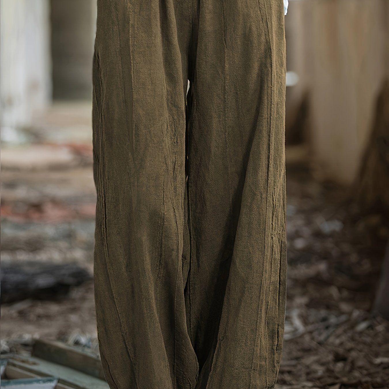 Women’s Plus Size Wide Leg Pants Olive Green Casual Trousers Pockets