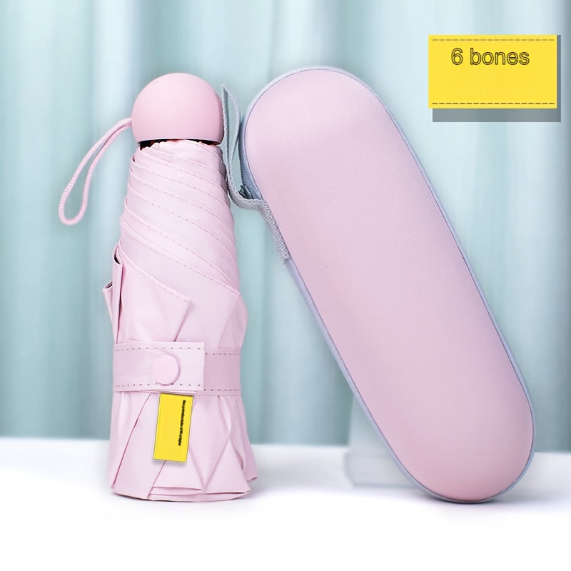 6-Rib Foldable Waterproof Pongee Umbrella with Plastic Handle and Storage Box