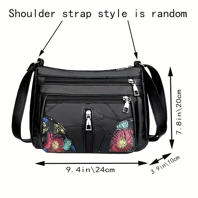 Women's Black PU Square Bag with Zipper, Adjustable Strap, Casual Style