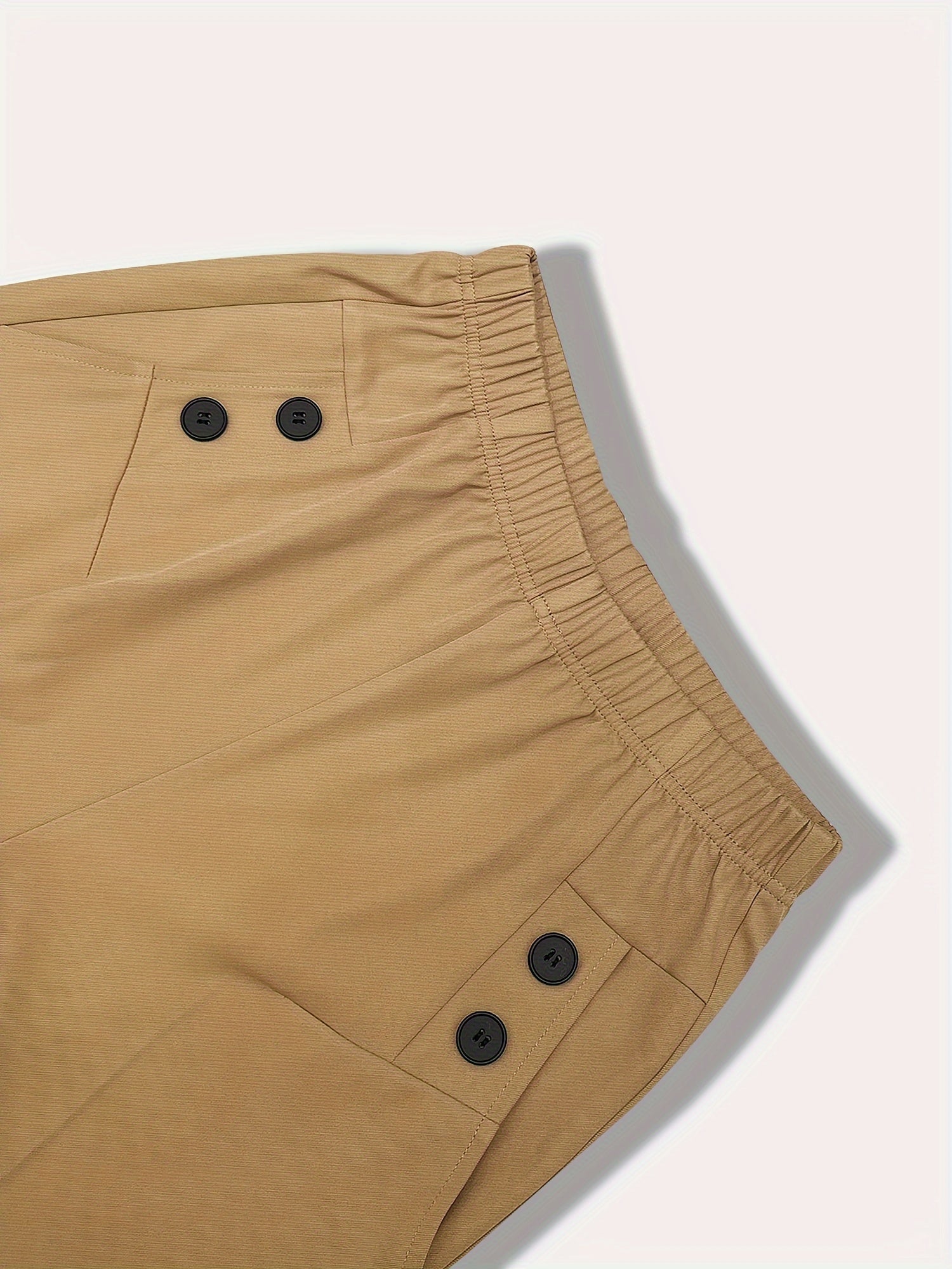 Women's Plaid Print Woven Trousers with Elastic Waist and Button Decor for Work