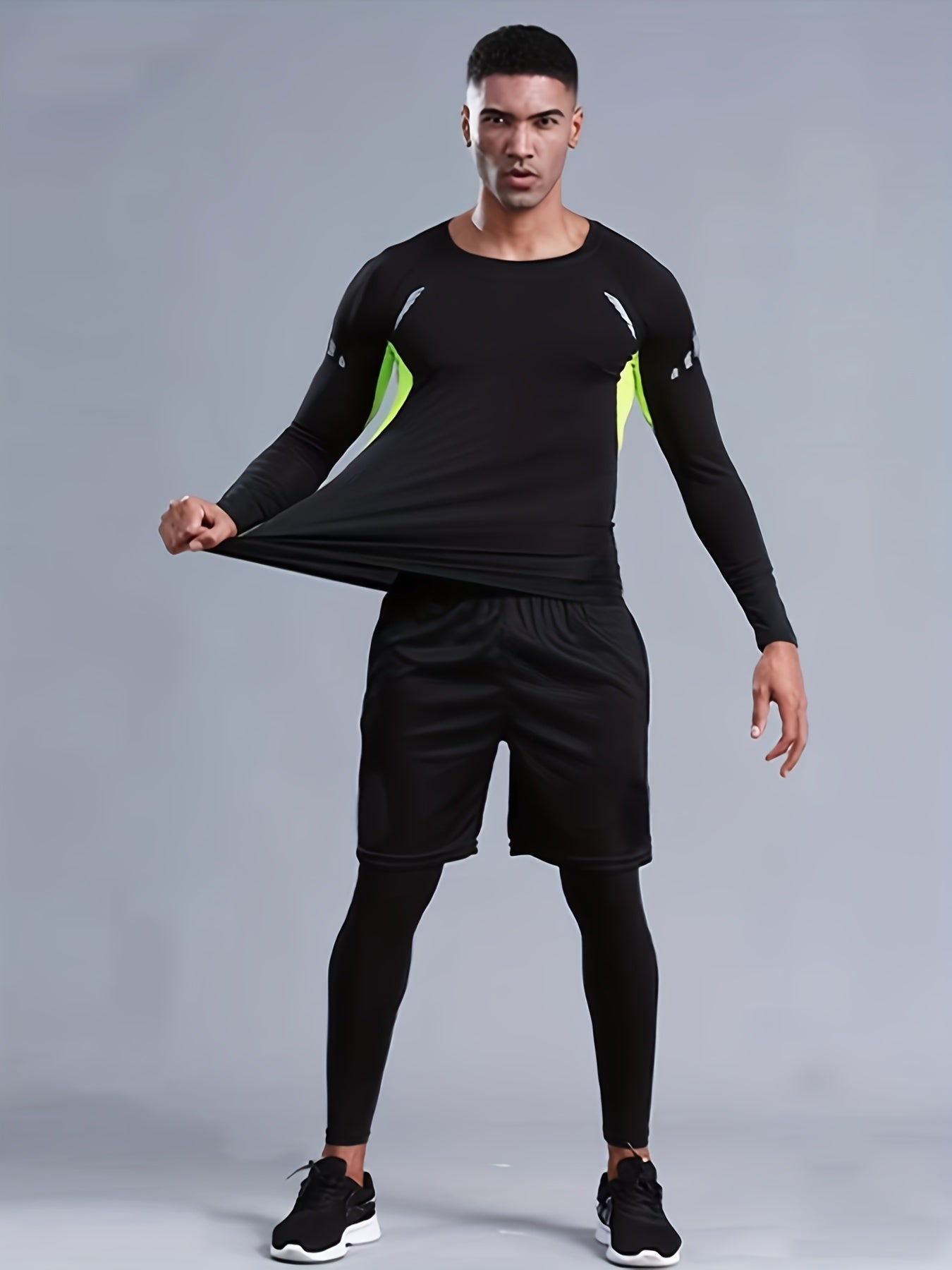 Men's Long Sleeve Sports Set with Compression Pants for Active Wear