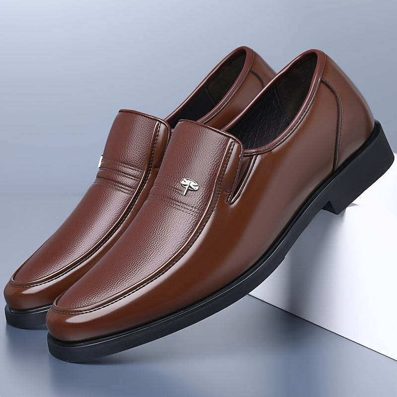 Mocasines de cuero para hombre, negros, slip-on, zapatos casuales de vestir, punta redonda, suela de goma, para todas las estaciones