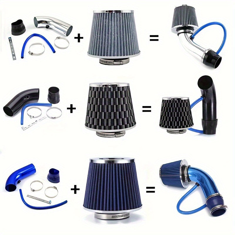 Universal Aluminum 76mm 3-Inch Air Intake Filter Pipe Kit Car Modification