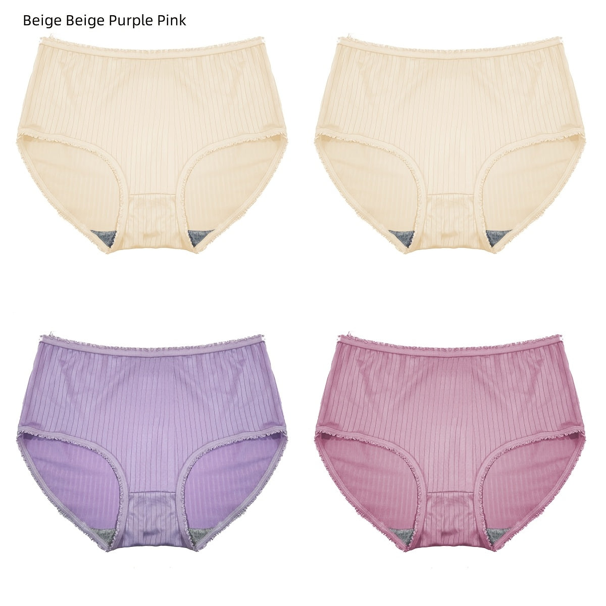 Set of 4 Women's High Waist Breathable Cotton-Polyester Underwear