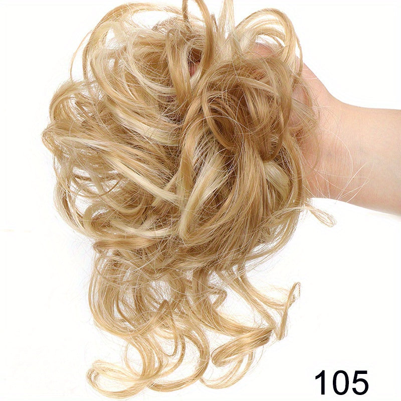 Ayollar uchun sintetik sochli bun scrunchie, tartibsiz, qovurilgan, to'lqinli sochlar uchun kengaytmalar