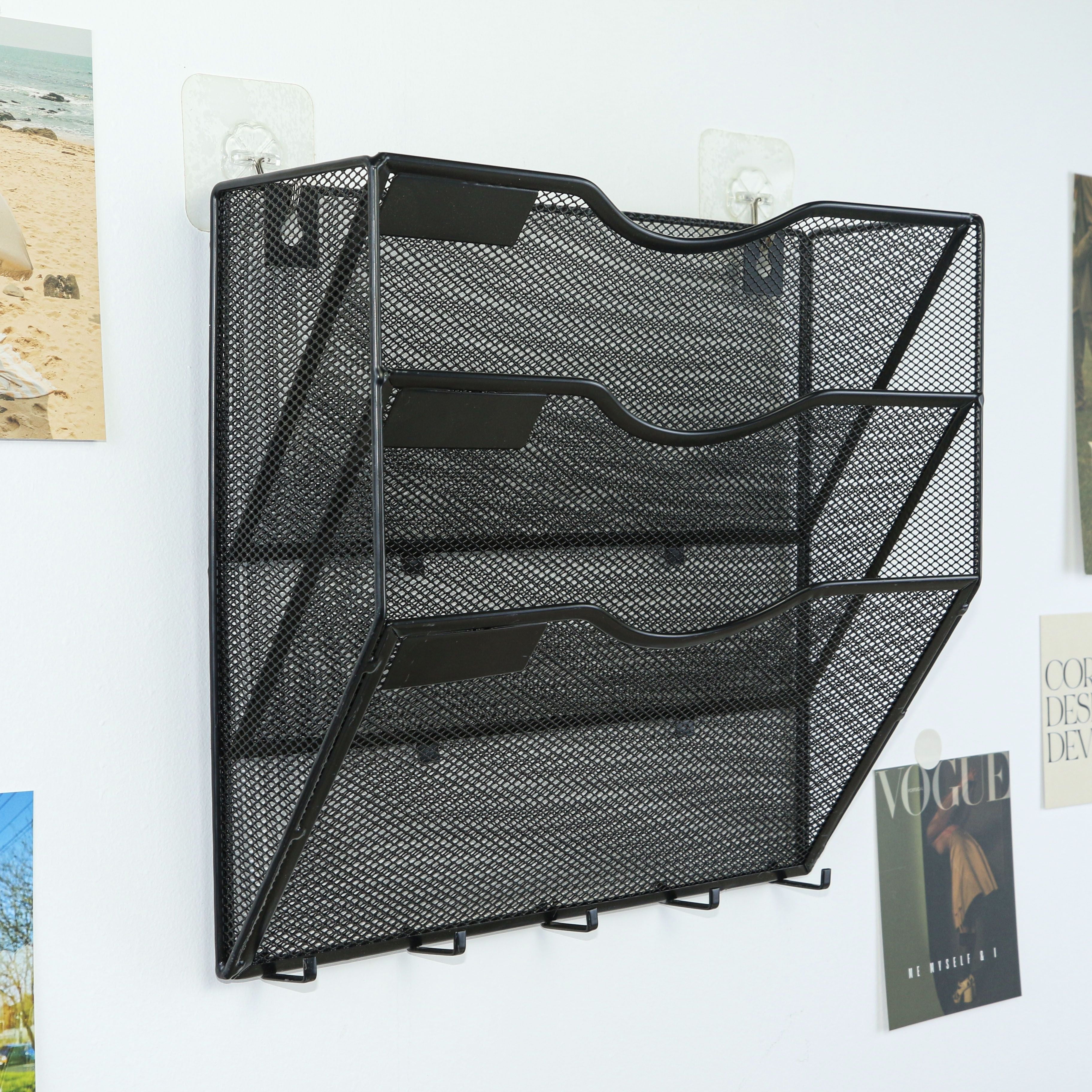 Organizador de archivos de pared con ganchos para llaves, azul claro, hierro, ahorra espacio, carpeta vertical colgante