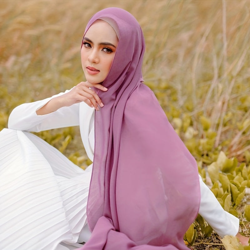 Solid Color Chiffon Hijab Lightweight Stylish Scarf for Women Eid Celebration