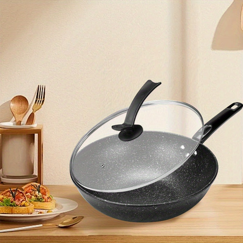 Noxud qotishma, yopishqoq bo'lmagan wok, shisha qopqoq bilan - mustahkam, idish-tovoq yuvish mashinasida yuvish mumkin, gaz va induksion plitalar uchun ideal, oshxona idish-tovoqlari uchun zarur.