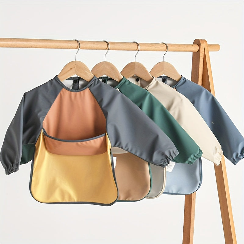 Baby Bib Long-Sleeved Reversible Feeding Bib Waterproof Pocket for Eating