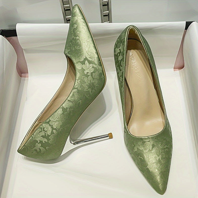 Women's Floral Vintage Pumps Shallow Slip On Elegant Point Toe Dress Shoes