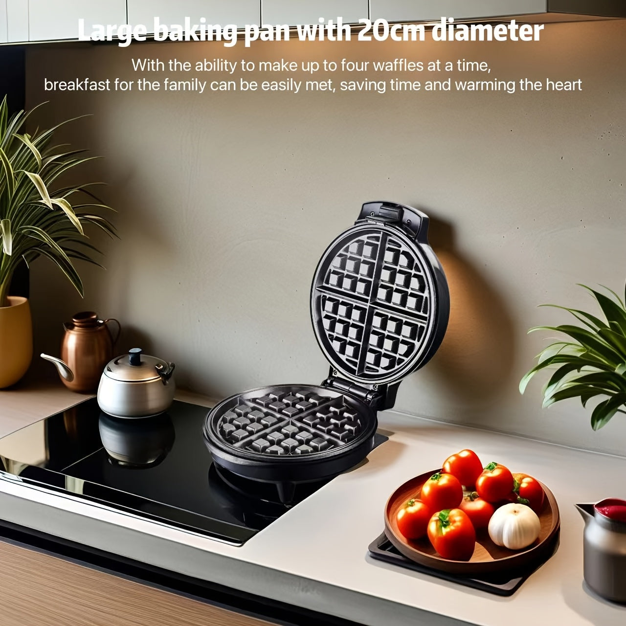 Large Capacity European Waffle Maker for Four Waffles Non-Stick Easy to Clean
