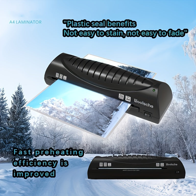 A4 Laminator for Photos and Documents Black Compact Fast Heat-up Small Office Use