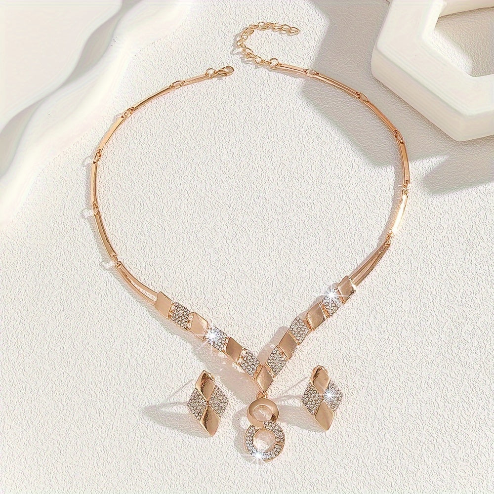 Gold-Plated Jewelry Set with Rhinestones for Weddings and Gifts