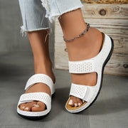 Women Bohemian White Synthetic Slide Sandals Open-Toe Flat Footwear