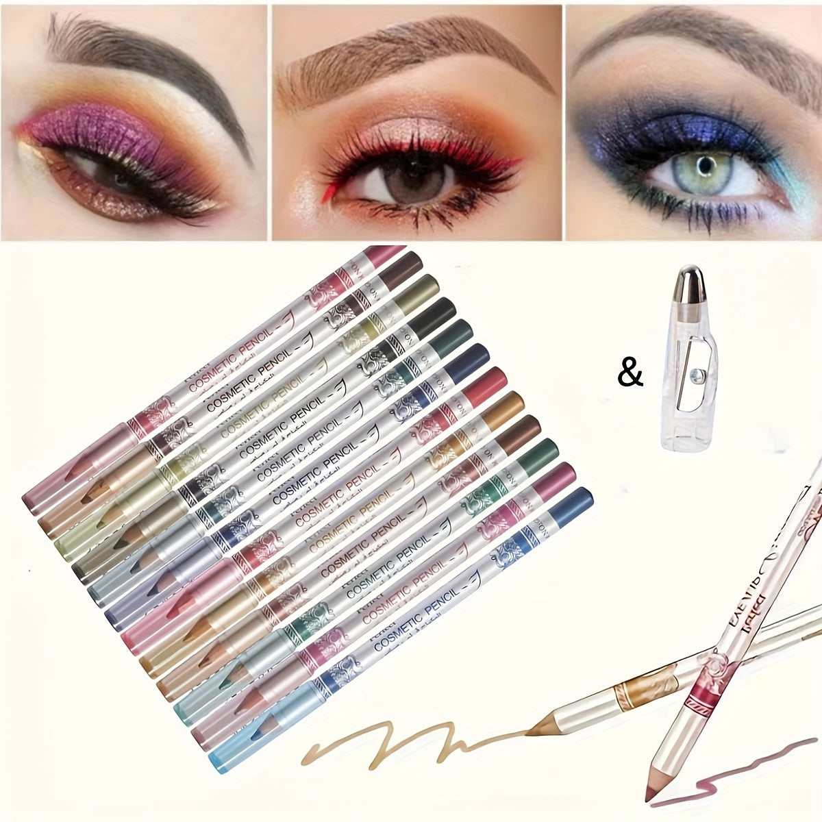 12Pcs Multi-Purpose Eyeliner and Lip Liner Set Gel Eye Shadow Makeup