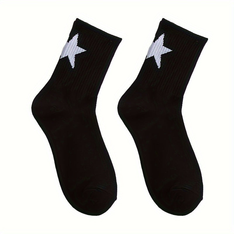 Men's and Women's Geometric Pattern Crew Socks 2-3 Pairs Breathable Polyester Spandex Black White