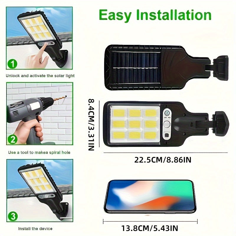 4 Pack Solar Street Lights with COB LED Motion Sensor 180° Coverage Remote Control