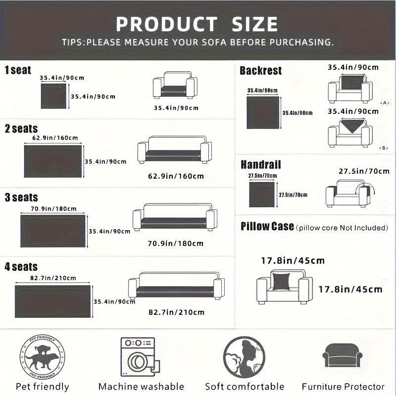 Chenille Sofa Cover for All Seasons Pet-Friendly Non-Slip Fits 1-4 Seater L-Shaped Contemporary