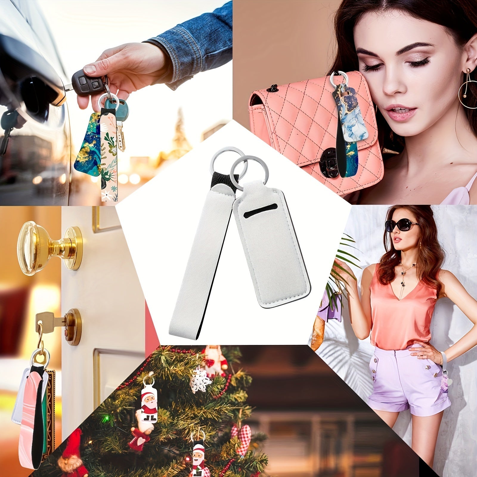 Набор из 20 пустых лямок для запястья с сублимацией, оснащенных брелками для держателей губной помады. Эти лямки изготовлены из неопрена и идут с пустым держателем для ключей в виде губной помады, идеально подходящим для проектов по термопередаче.