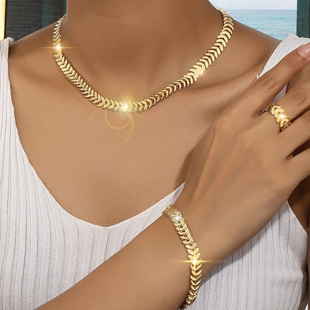 Women's Hip-Hop Inspired Jewelry Set Necklace Bracelet Ring 22K Gold Plated Gift